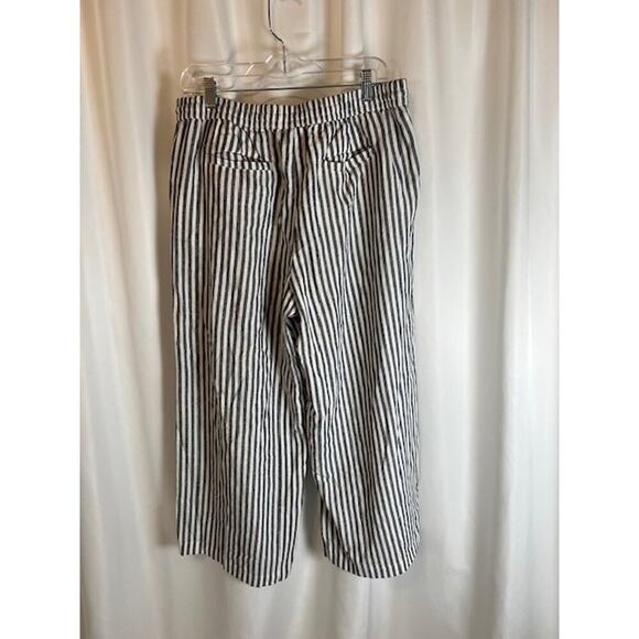 Nordstrom Caslon Women's Flax Navy Cove Stripe Pants Large Beach Linen summer - Picture 4 of 9
